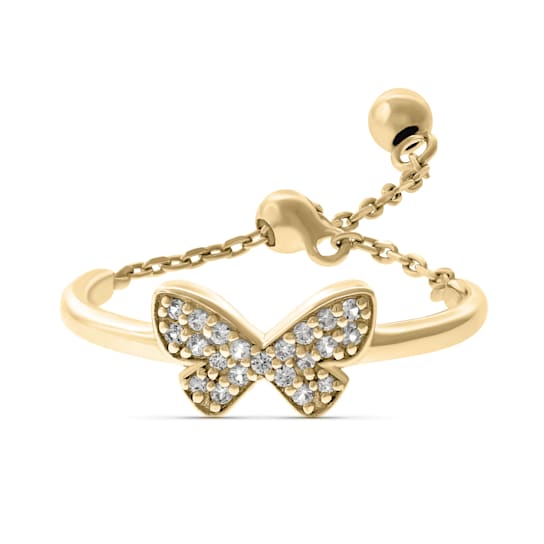 Yellow Gold Plated Sterling Silver White Sapphire Butterfly Ring.