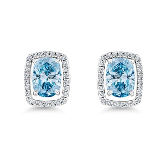 10K White Gold Blue Zircon Adjustable Earrings with 0.33 ctw Diamonds