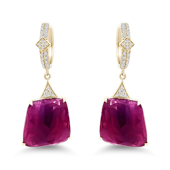 18K Yellow Gold Ruby and Diamond Earrings 21.63ctw
