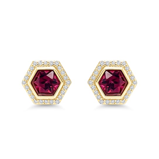 18K Yellow Gold Rhodolite and Diamond Earrings 3.25ctw