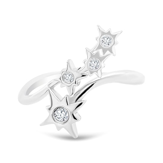 White Sapphire Round Chain Design Ring, Sterling Silver