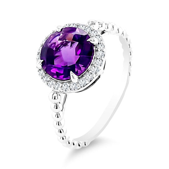 18K White Gold Amethyst and Diamond Ring 1.80ctw