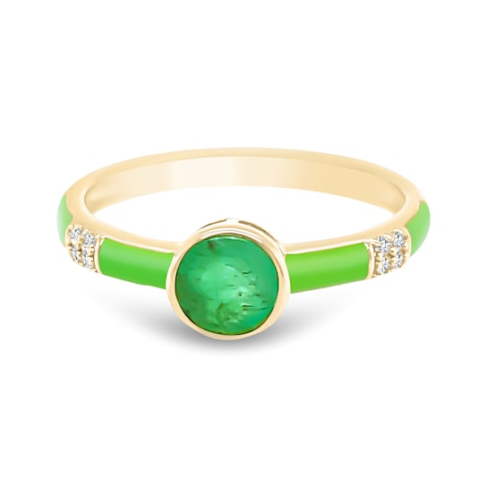 Stackable Yellow Gold Over Sterling Silver Emerald Enamel Ring