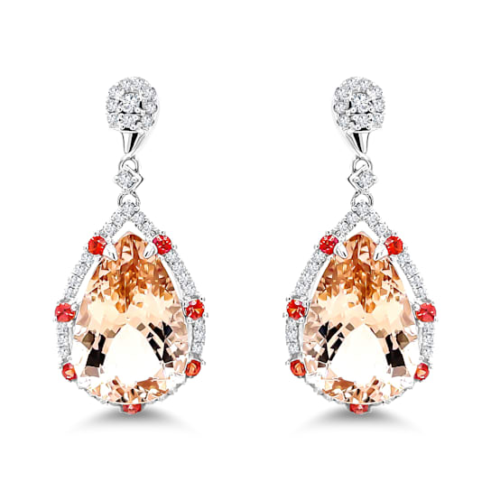 18K White Gold Morganite, Orange Sapphire, and Diamond Earrings 11.52ctw