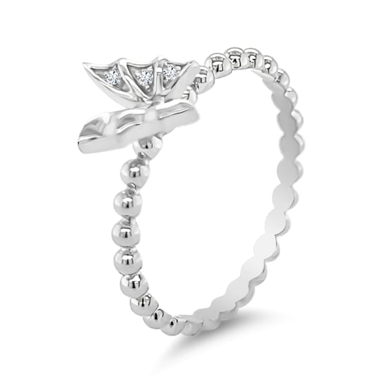 18K White Gold Diamond Butterfly Ring  .02ctw