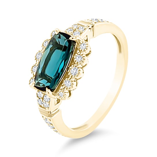 18K Yellow Gold Green Tourmaline and Diamond Ring 1.43ctw