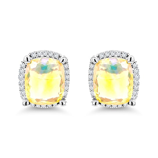 14K White Gold Ethiopian Opal and White Diamond Earrings