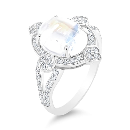 18K White Gold Moonstone and Diamond Ring 3.81ctw