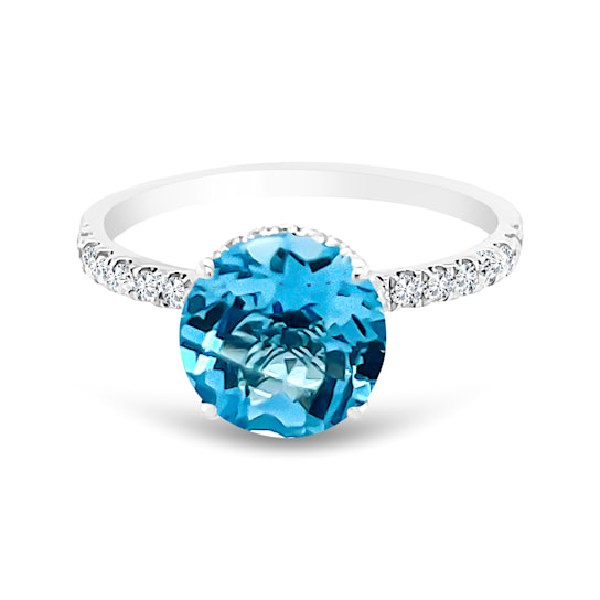 14K White Gold Swiss Blue Topaz and Diamond Ring 2.49ctw
