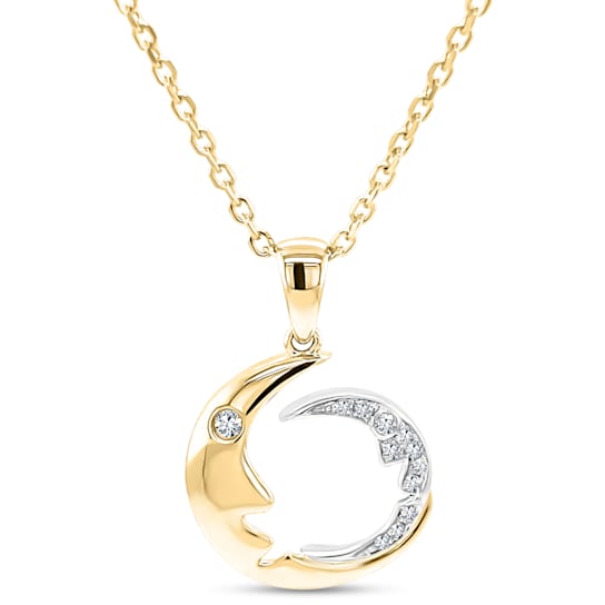 14K Yellow Gold Moon Diamond Necklace