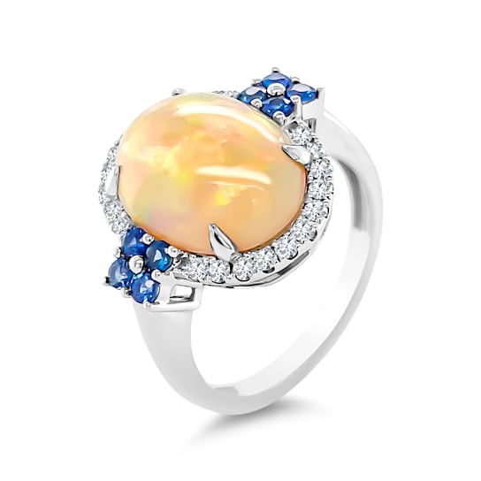 18K White Gold Opal, Sapphire, and Diamond Ring 3.05ctw