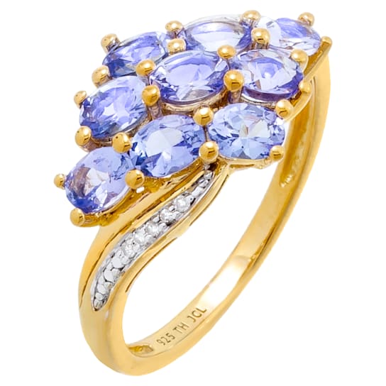 1.73 cttw Tanzanite Gemstone Cluster Ring, 14k Gold Plated Sterling Silver