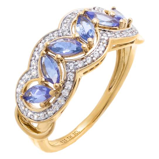 1.45 cttw Tanzanite Band Ring, 14k Gold plated on Sterling Silver