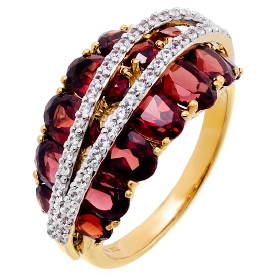 6.30 cttw Garnet Gemstone Two-Tone Band Ring, Sterling Silver
