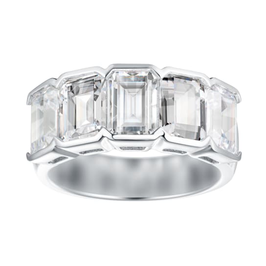 9.00 cttw 5-Stone Emerald-Cut Cubic Zirconia Band Ring, Sterling Silver