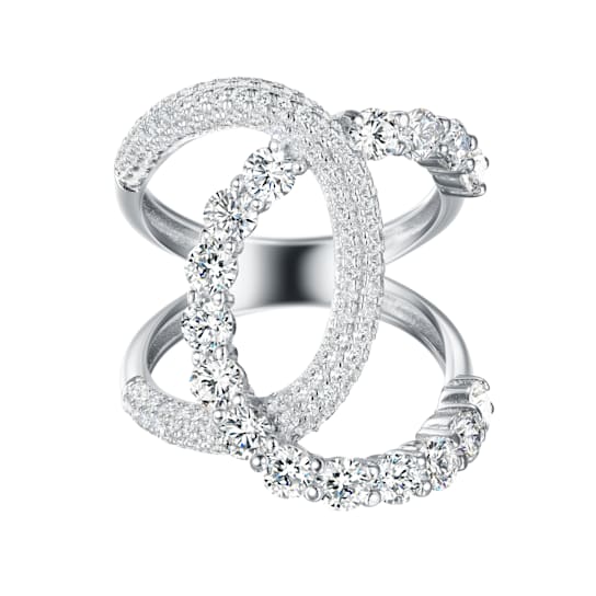 2.50 cttw Round-Cut Cubic Zirconia Negative Space Ring, Sterling Silver