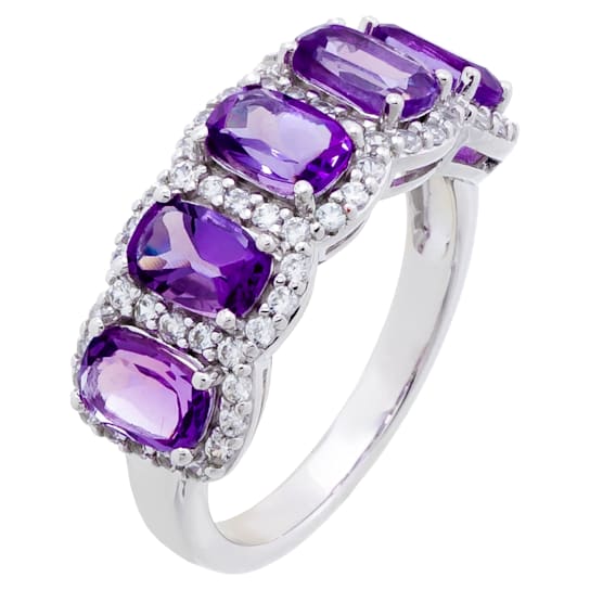 2.55 cttw Amethyst Gemstone Band Ring, Sterling Silver