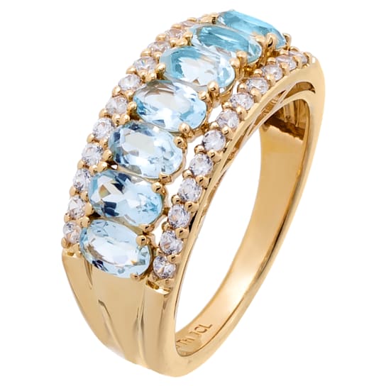 2.05 cttw Aquamarine Gemstone Band Ring, 14k Gold Plated on Sterling Silver