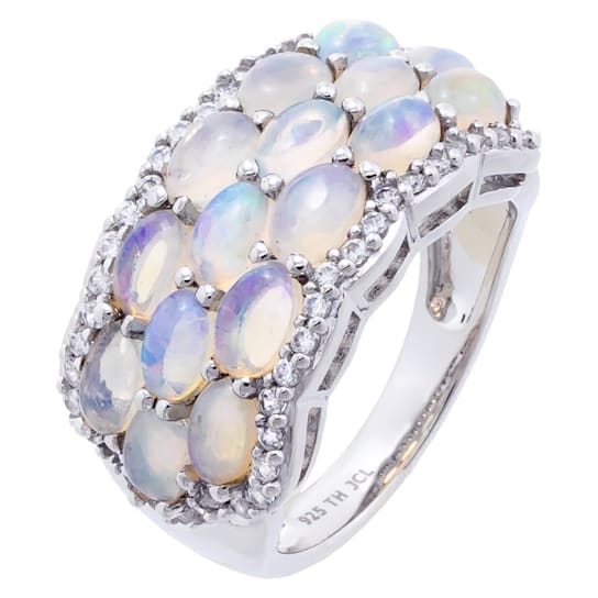 Ethiopian Opal Gemstone Cluster Ring, Sterling Silver