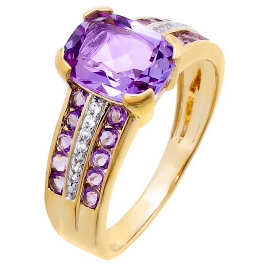 1.90 cttw Amethyst Gemstone Two Tone Ring, 14k Gold Plated on Sterling Silver