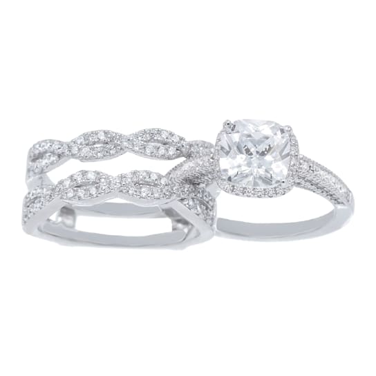 4.25 cttw Cushion-Cut Cubic Zirconia 2-Piece Bridal Set Ring, Sterling Silver