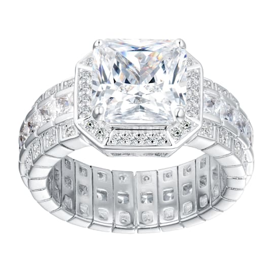 7.48 cttw Princess-Cut Cubic Zirconia Engagement Ring, Sterling Silver