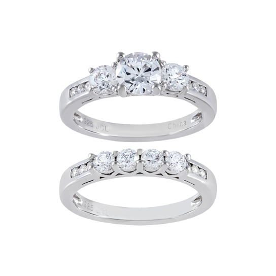 2.21 cttw Round-Cut Cubic-Zirconia 2-Peice Bridal Ring Set, Sterling Silver