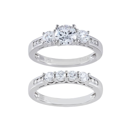 2.21 cttw Round-Cut Cubic-Zirconia 2-Peice Bridal Ring Set, Sterling Silver