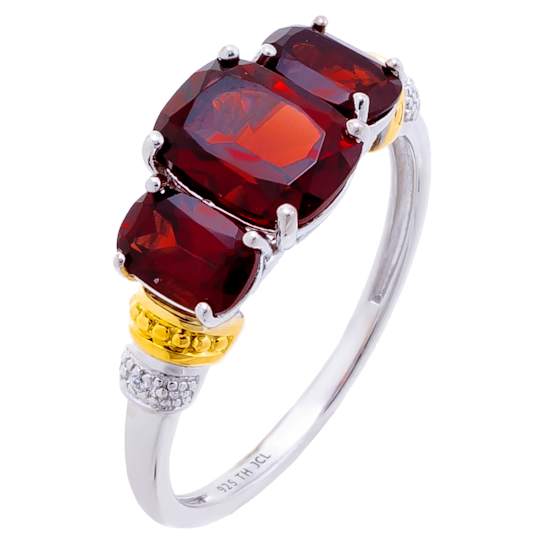 2.70 cttw Cushion-Cut Garnet 3-Stone Cocktail Ring, Sterling Silver