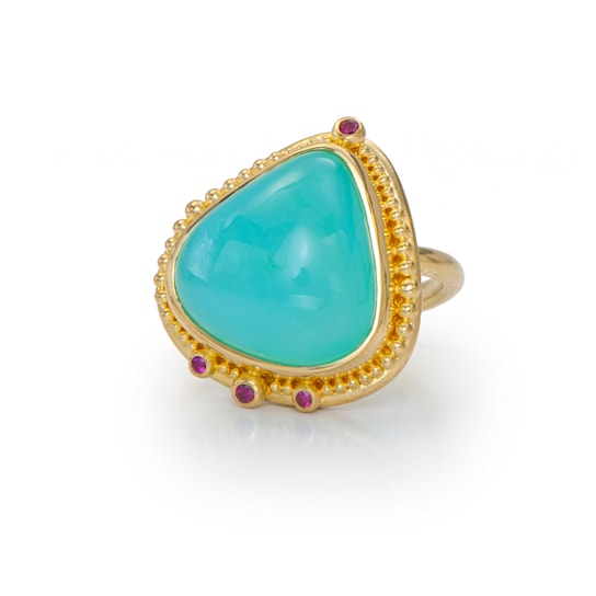 Classic Collection Ring in 22kt & 18kt gold set with Peruvian Opal
and Magenta Sapphires