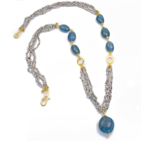 Classic Collection Necklace with Keshi Pearls and Aquamarine beads in
22kt & 18kt gold