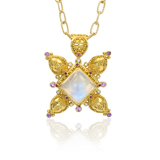 Classic Collection Pendant in 22kt & 18kt gold set with Blue
Moonstone, Sapphires and Diamonds