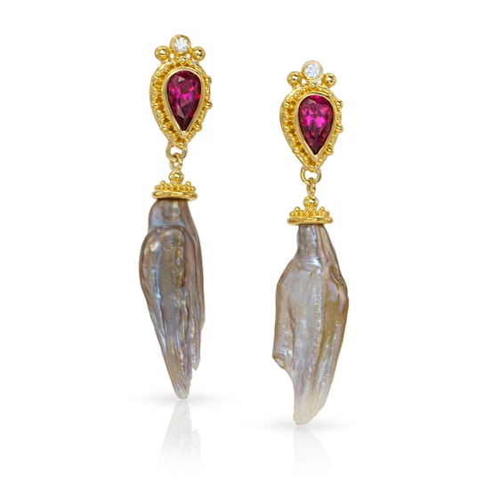 Classic Collection Earrings in 22kt & 18kt gold set with
Tourmalines, Pearls and Diamonds