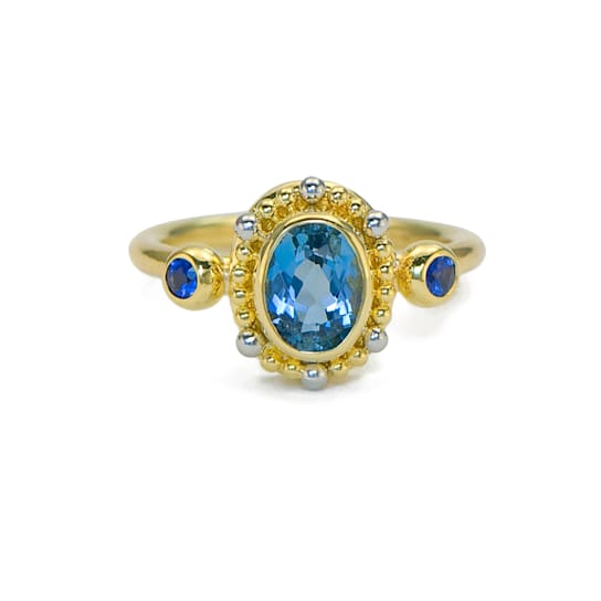 Chiara Collection Ring in 22kt, 18kt & Platinum set with Aquamarine
and Blue Sapphires