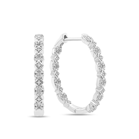 1/2 Carat Diamond Fancy Cluster Hoop Earrings in 10K White Gold 
