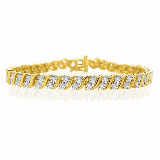 1.00 Carat Diamond Bracelet in 14K Yellow Gold/Sterling Silver -7.25"