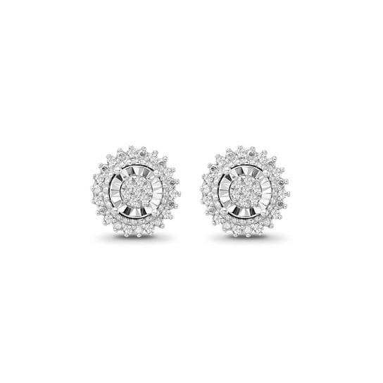 1/10 Carat Diamond Starburst Stud Earrings in Sterling Silver