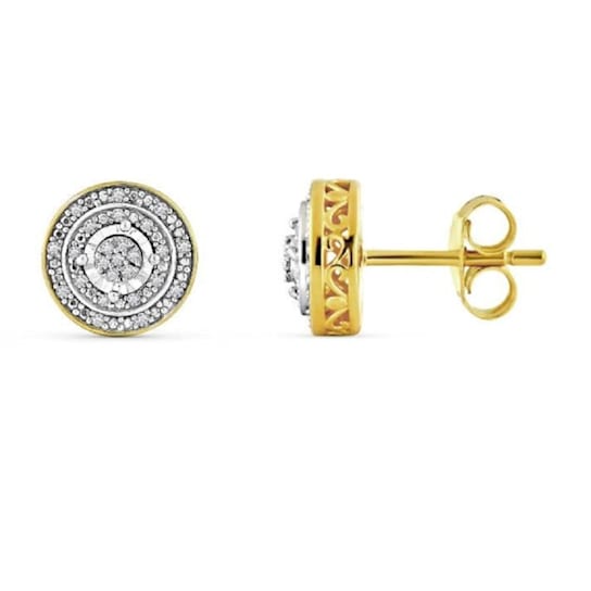 1/8 Carat Diamond Halo Stud Earrings in Yellow Gold plated Sterling Silver