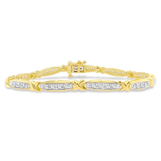 1.00 Carat Diamond Designer Bracelet in Yellow Gold-Plated Sterling
Silver - 7"