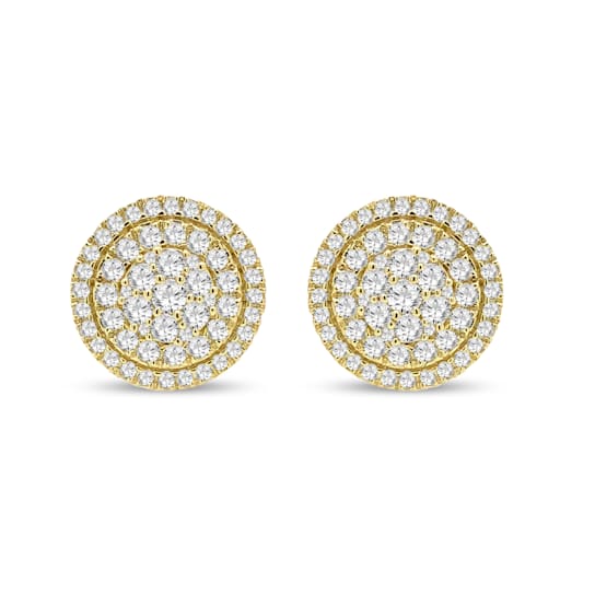 1.00 Carat Diamond Cluster Earrings in 10K Yellow Gold