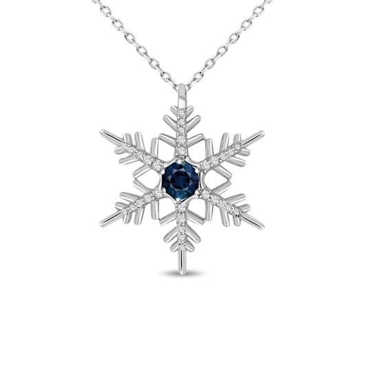 1.00ct Genuine London Blue Topaz Snowflake Necklace in Sterling Silver - 18"