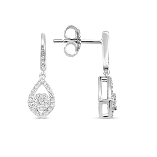 1/5 Carat Diamond Cluster Dangle Earrings in Sterling Silver