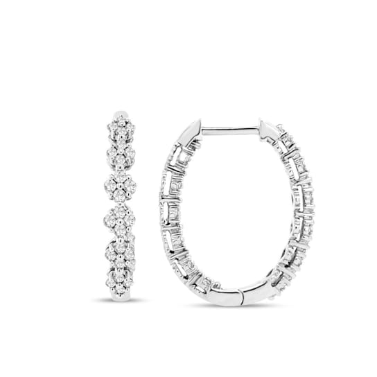 1/2 Carat Diamond Fancy Cluster Hoop Earrings in 10K White Gold