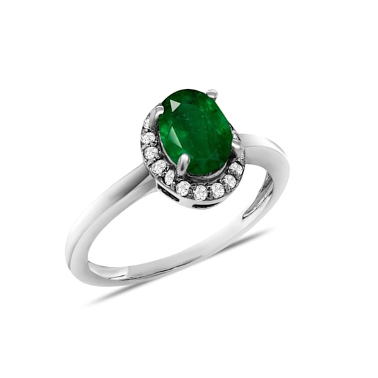 1.00 Carat Genuine Emerald & White Zircon Halo Ring in Sterling Silver