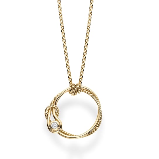 14k Gold Italian Cable L'Infinito Knot Diamond Circle Pendant