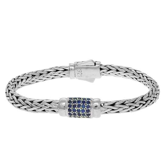 Sterling Silver Round Woven Blue Sapphire Bracelet