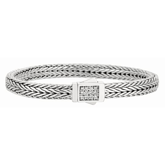 Sterling Silver Signature Woven White Sapphire Rectangle Lock Bracelet