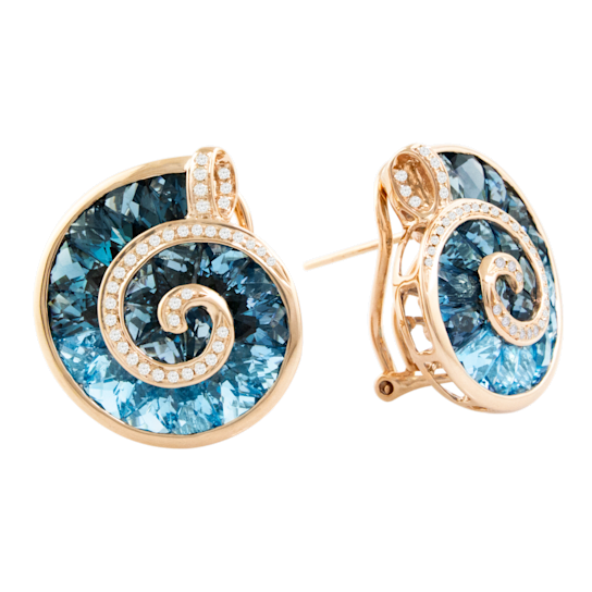 BELLARRI 14kt Rose Gold Swiss Blue and London Blue Topaz Earrings from
The Cove Collection