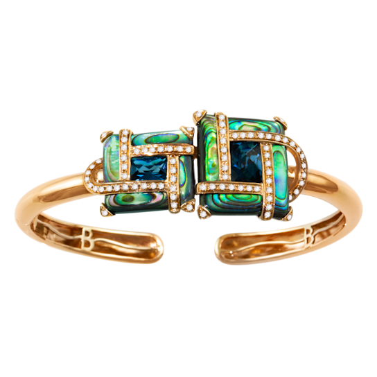 BELLARRI 14kt Rose Gold Abalone and London Blue Topaz Bangle from the
Anastasia Collection