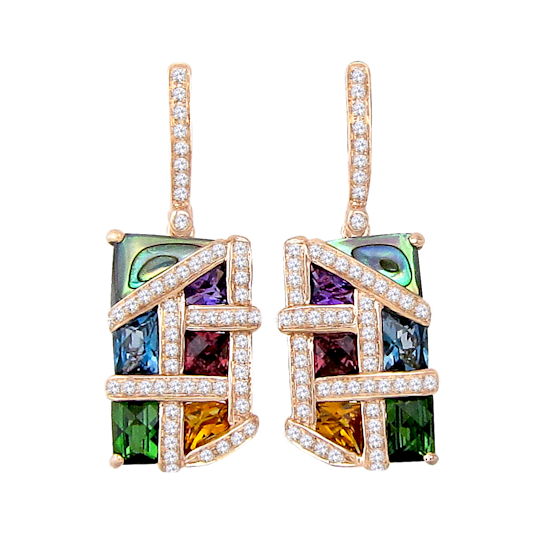 14kt Rose Gold Abalone and Multi Color Gemstone Earrings from the Mosaic
Nouveau Collection